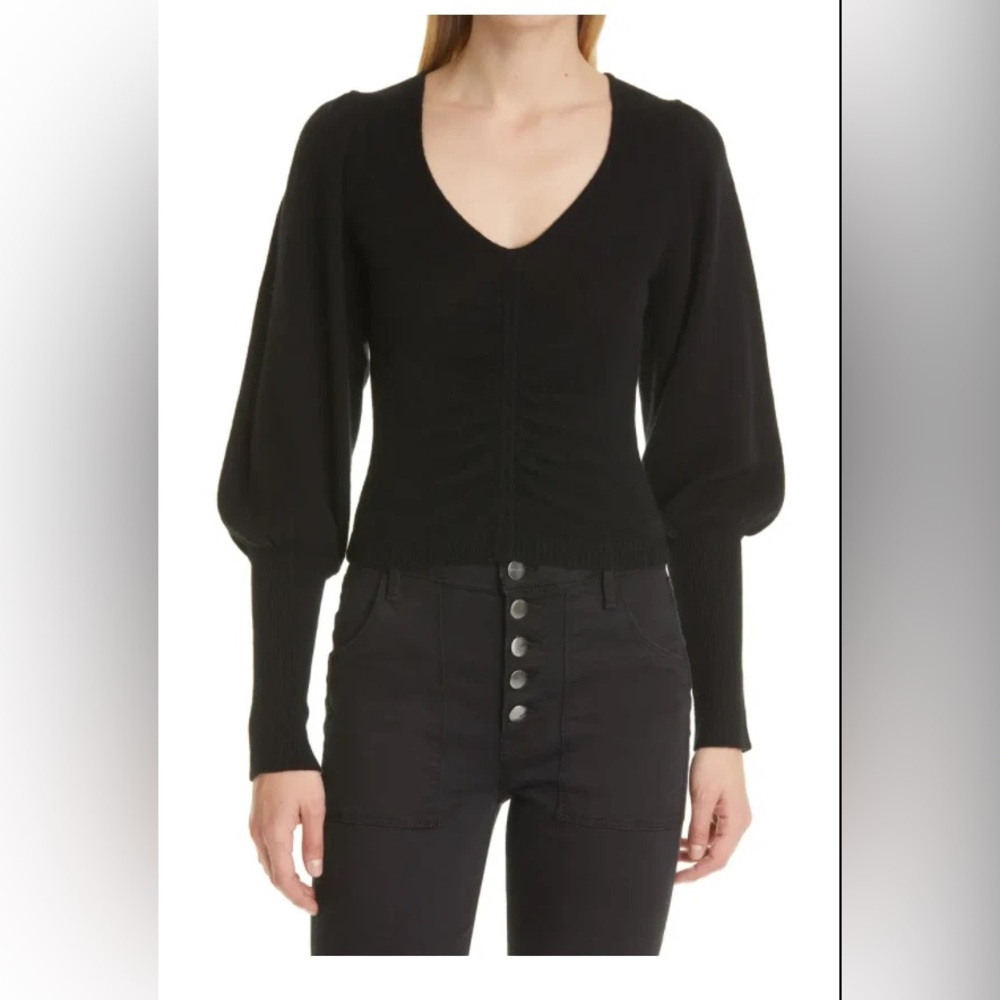 NWT Frame Shirred Recycled-Cashmere Crop Sweater Black Size XS
